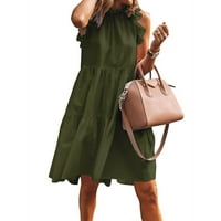 Летни рокли за жени без ръкави Модни мини отпечатани кръгли деколте рокля зелено s