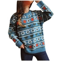 Дамски пуловери пуловер дами сладък цветно сърце кръг врат дълъг ръкав плетен пуловер Женски кратък пуловер Женски най -добър