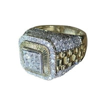 Луксозни мъже Rhinestone Inlaid Finger Ring Hip Hop Wedding Angagement Bewelry Gift