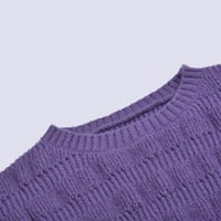 Женски пуловер с дълъг ръкав с 3D вдлъбнато решетка пуловер дамски пуловери лилав размер xl