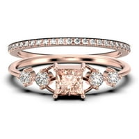Юбилеен пръстен Минималистичен 1. Карат принцеса отряза морганит и диамантен мосанит годежен пръстен, слаб сватбен пръстен в 10K