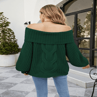 Пуловер за жени със солиден цвят без рамо, плетен свободен пуловер S-XL