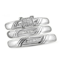 Бижутерсклуб бяло диамантено Трио годежен пръстен комплект в Стерлингово Сребро