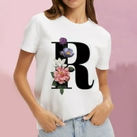 Дамски летни модерни ризи свободни букви флорални печат o кичур с къси ръкави ризи черни m