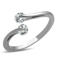 Жени високо полиран пръстен от неръждаема стомана с AAA клас CZ в прозрачен размер 10