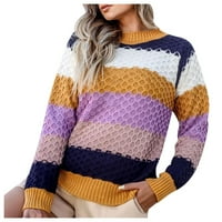 Rovga Womens Pullover пуловери женски мода с дълъг ръкав раиран плетен пуловер свободен пуловер джъмперни върхове