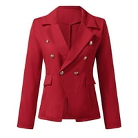 Symoid Womens Coats- Плюс копринено сатенено яке официални жилетка джобове работен офис костюм палто червено xl