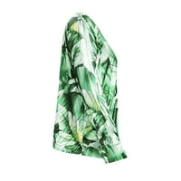 Върхове за жени модни жени блуза винтидж модел печат с дълъг ръкав v ризи на врата блузи зелени размери l