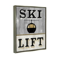 Ступел индустрии ски лифт Зимни спортове Графичен Арт блясък сиво плаваща рамка платно печат стена изкуство, дизайн от Ливи фин