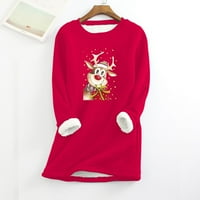 Грозен коледен пуловер за жени забавна сладка тениска плюс размер пуловер sweartshirt темперамент зимен плюшен термичен подложка