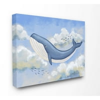 Детска стая от Ступел летящ кит животински пастелно синьо детска детска стая живопис платно стена изкуство от Зивей ли