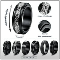 Jstyle Black Spinner Пръстени за мъже жени Пръстени пръстени готина верига инкрустирани гръцки ключови пръстени от неръждаема