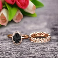10k розово злато годишнина подарък арт деко 2. Карат кръг изрязване на черен диамант Moissanite Сватбен пръстен Комплект диамант