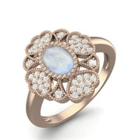 Овален естествен дизайнер на лунен камък Цвете стерлинги сребро роза Вермейл жени сватбен пръстен