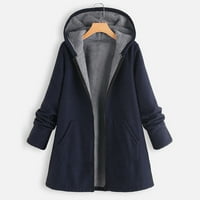 Xiuh женски небрежен твърд топло палто с качулка с дълъг ръкав с цип с джобни модни върхове за жени ВМС L