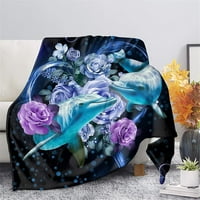 Nosbei Butterfly Floral Print Flannel Throding за жени момичета, уютно топло климатик одеяло за диван стол за диван, лилаво