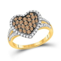 10k жълто злато кръгло кафяв диамантен сърдечен пръстен 1- cttw