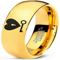 Волфрамово сърце и ключов пръстен мъже жени комфорт годни 18k жълт златен купол полиран
