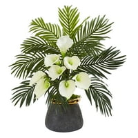 Почти естествен Кала Лили и Арека палмово изкуствено подреждане в каменинови ваза