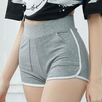 Tking Fashion Women's Summer Workout Shorts Небрежна еластична талия, работеща с горещи панталони с джобове сиво xl