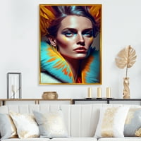 Дизайнарт Цветна чувствена жена в кожено палто и плаваща рамка стена изкуство