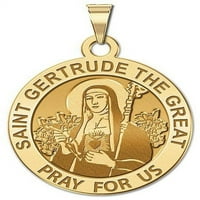 Picturesongold.com Saint Gertrude Големият кръгъл религиозен медал размер на четвърт -solid 14k жълто злато