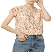 Уникална изгодна Джуниър в Деколте разрошена ефирна флорална блуза от шифон