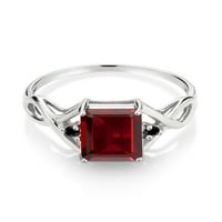 Gem Stone King Sterling Silver Red Garnet и Black Diamond Women годежен пръстен