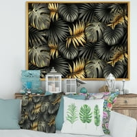 Дизайнарт 'златни и черни тропически листа' модерна рамка платно стена арт принт