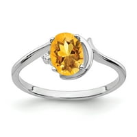 14k бяло злато 7x овален цитрин проверка aaa истински диамантен пръстен