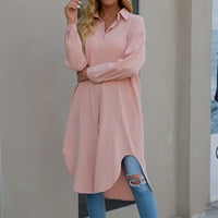 Symoid Womens Coats- Небрежен моден памук и бельо Твърдо ревера жилетка с дълга джобна риза отгоре розово m