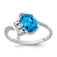 Солиден 14K бяло злато 8x овално синьо топаз диамантен годежен пръстен размер