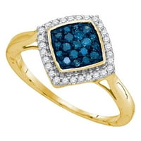 10k жълто злато кръгло син диамантен квадратен клъстер пръстен cttw