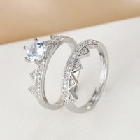 Hesroicy Set Women Ring в разглобяем сладък подарък Rhinestone Inlaid Crown Men Finger Ring Fashion Jewelry