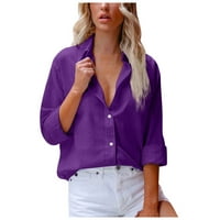 Fjofpr дамски есенни върхове Дамски солиден цвят риза секси бутон v-образен блуза дълъг ръкав ежедневни върхове с джоб