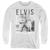 Trevco Elvis Presley с групата младежки тениска с дълъг ръкав, бяла - голяма