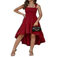 Колиша жени люлеещи рокли висок нисък подгъв лятен плаж по -разрошен дълга рокля свободна парти без ръкави Red XL