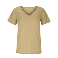 Aueoeo пролетни върхове за жени, женски летни ежедневни тениски v шия с къс ръкав тениски Твърди блузи Разхлабени туники върхове