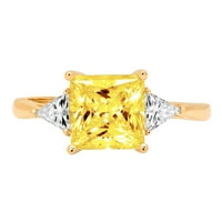 2. CT Brilliant Princess Cut Clear симулиран диамант 18K жълто злато тритонен пръстен SZ 8.75