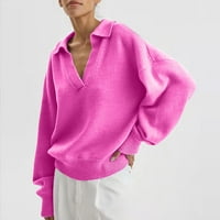 Кардигански пуловери за жени Модерни гонки Кардиган Коктейл и парти V-образни пуловери горещо розово 2xl