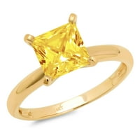 0. CT блестяща принцеса Cut симулиран жълт диамант 14K жълто злато пасианс пръстен SZ 7.75