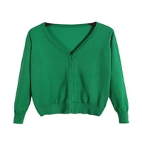 Niuer дами излети дрехи с дълъг ръкав палто V врат жилетка пуловер мек яке солиден цвят трева зелено xl