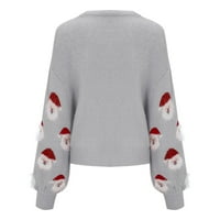 Сладки пуловери за жени екипаж ший с дълъг ръкав пуловер пуловер Коледно печат сив xl