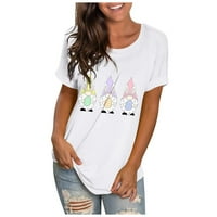 Великденски заек отпечатана блуза Женска небрежна тениска с къси ръкави Топс сладък хлабав мода O-Neck Bunny Top White