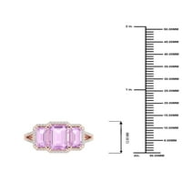 Императорски скъпоценен камък 10К Розово злато Изумруд нарязани розов аметист КТ ТВ диамант три камък ореол Сплит джолан женски
