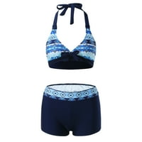 Плюс размер бикини за жени тропически бански костюм лято с висока талия с разделителни бански костюми светло синьо xl