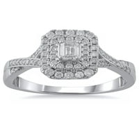 Карат Т. У. блясък фини бижута смарагд шлифован диамантен годежен пръстен в 10кт Бяло Злато, размер 6