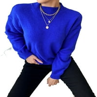 Дамски пуловери случайни обикновени стойки яка пуловер кралско синьо l