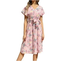 Модни жени летни флорални миди рокли ръкави за ръкав V шия рокля