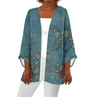 Кардиган на Bell Sleeve Kimono за женски мрежест панел чист цвят небрежен свободен, лек падане на огромен отворен предни жилетка